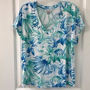 Tropical Blue and Green V-Neck T-Shirt
